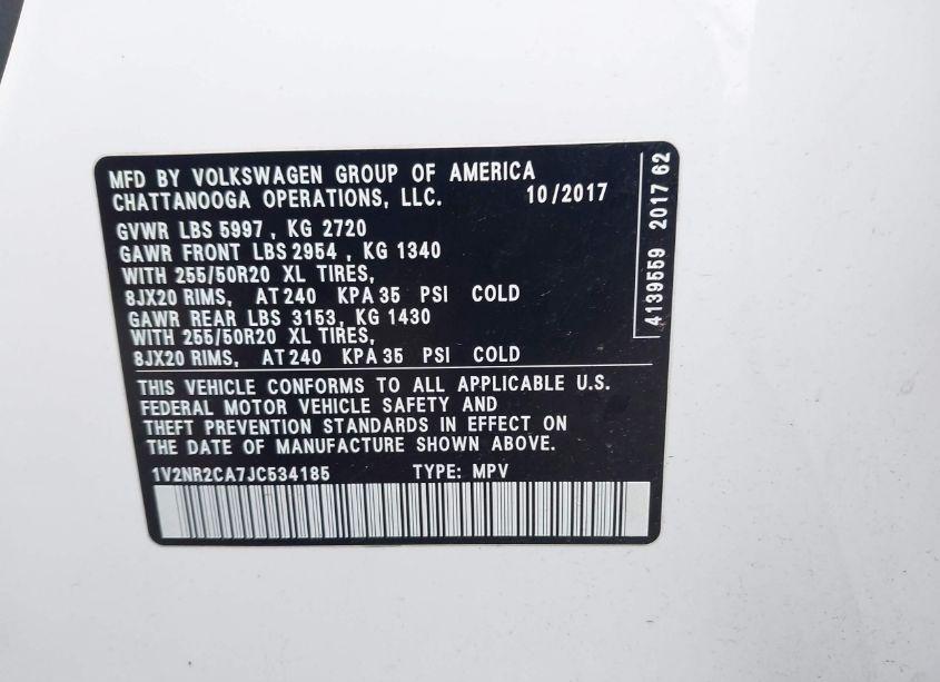 Photo 9 of 2018 Volkswagen Atlas 3.6L V6 SEL PREMIUM (VIN 1V2NR2CA7JC534185)