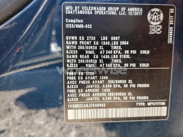 Photo 8 of 2018 VOLKSWAGEN ATLAS SEL PREMIUM (VIN 1V2NR2CA8JC549682)