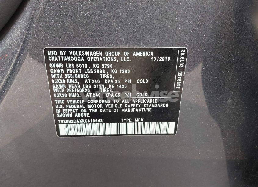 Photo 9 of 2019 Volkswagen Atlas 3.6L V6 SEL PREMIUM (VIN 1V2NR2CAXKC613643)