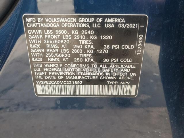 Photo 6 of 2021 VOLKSWAGEN ATLAS CROSS SPORT SE (VIN 1V2PE2CA0MC221892)