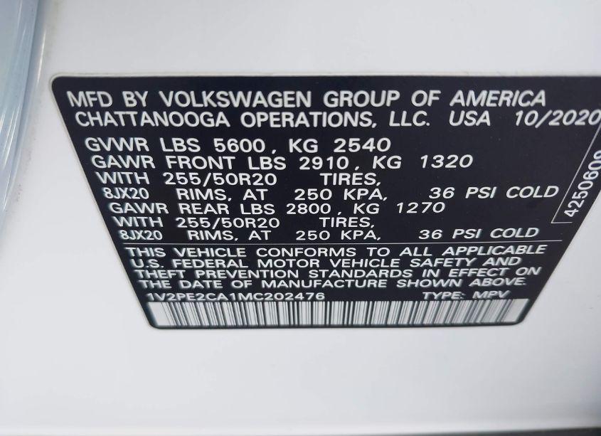 Photo 9 of 2021 Volkswagen Atlas CROSS SPORT 3.6L V6 SE W/TECHNOLOGY R-LINE (VIN 1V2PE2CA1MC202476)