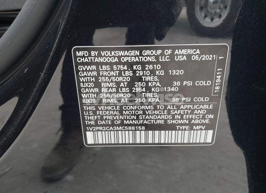 Photo 9 of 2021 Volkswagen Atlas 3.6L V6 SE W/TECHNOLOGY R-LINE (VIN 1V2PR2CA3MC588158)