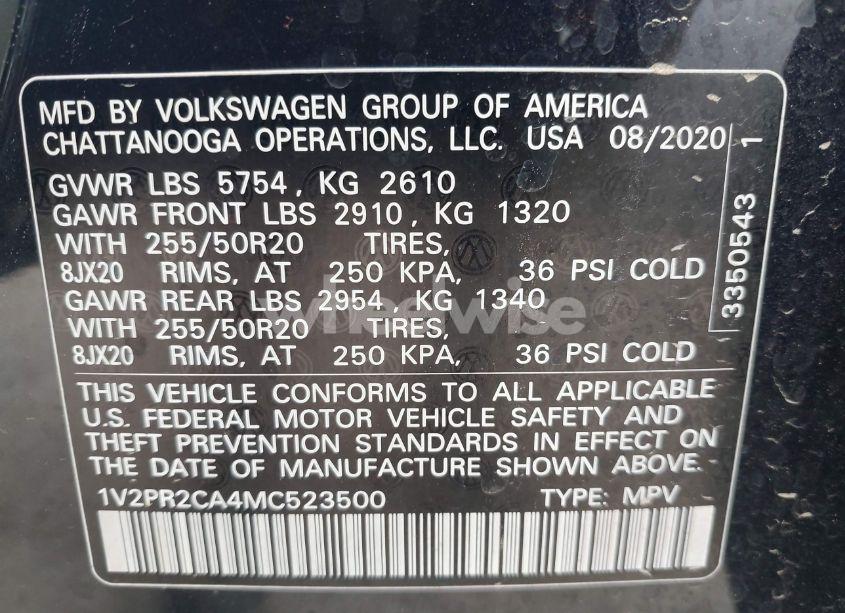 Photo 9 of 2021 Volkswagen Atlas 3.6L V6 SE W/TECHNOLOGY R-LINE (VIN 1V2PR2CA4MC523500)