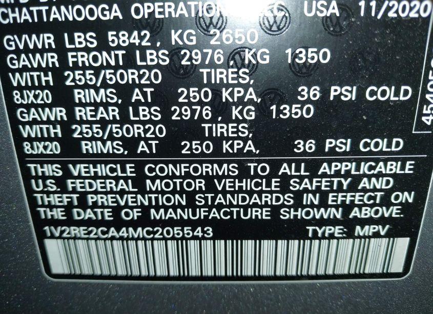 Photo 9 of 2021 Volkswagen Atlas CROSS SPORT 3.6L V6 SE W/TECHNOLOGY R-LINE (VIN 1V2RE2CA4MC205543)