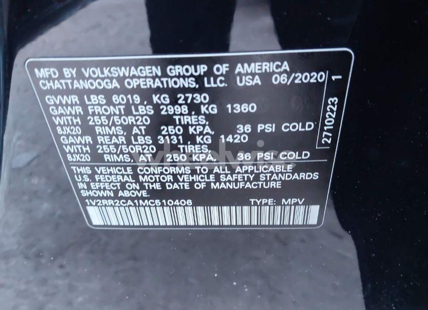 Photo 9 of 2021 Volkswagen Atlas 3.6L V6 SE W/TECHNOLOGY R-LINE (VIN 1V2RR2CA1MC510406)