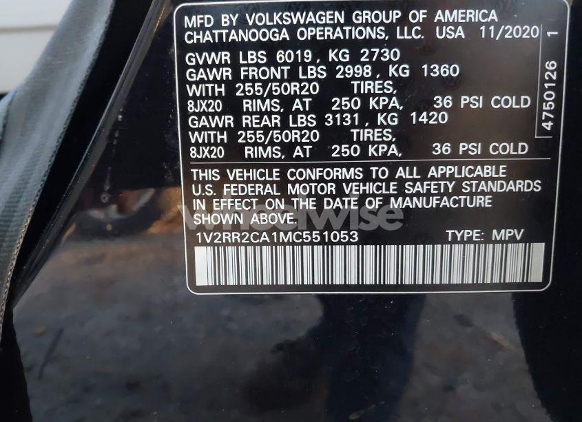 Photo 9 of 2021 Volkswagen Atlas 3.6L V6 SE W/TECHNOLOGY R-LINE (VIN 1V2RR2CA1MC551053)