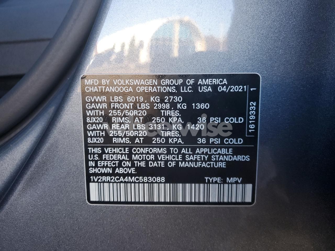 Photo 13 of 2021 VOLKSWAGEN ATLAS SE (VIN 1V2RR2CA4MC583088)