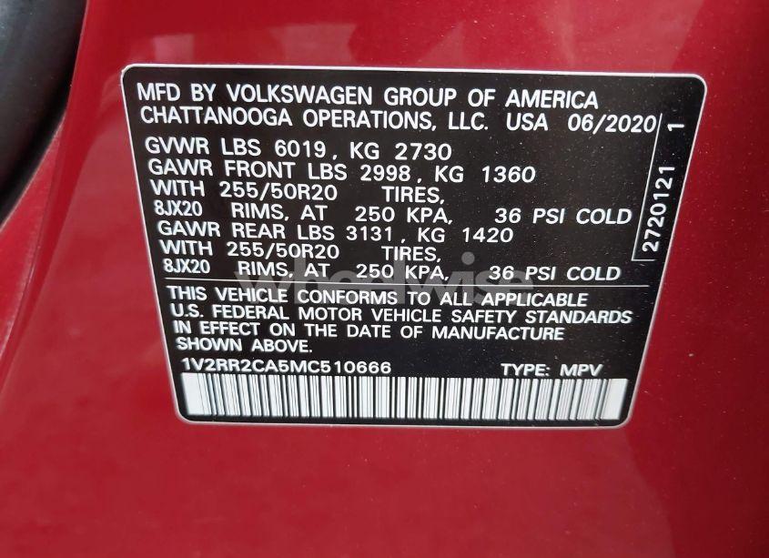 Photo 9 of 2021 Volkswagen Atlas 3.6L V6 SE W/TECHNOLOGY R-LINE (VIN 1V2RR2CA5MC510666)