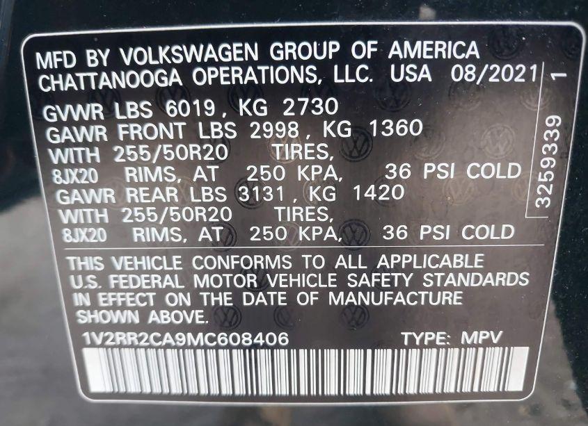Photo 9 of 2021 Volkswagen Atlas 3.6L V6 SE W/TECHNOLOGY R-LINE (VIN 1V2RR2CA9MC608406)