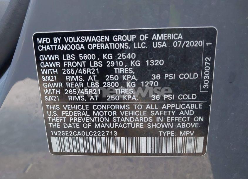 Photo 9 of 2020 Volkswagen Atlas CROSS SPORT 3.6L V6 SEL R-LINE (VIN 1V2SE2CA0LC222713)