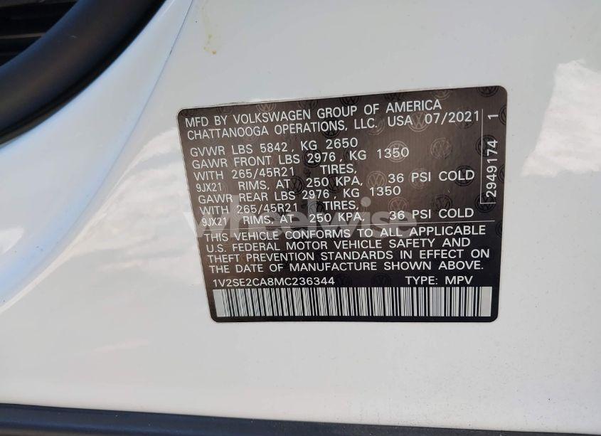 Photo 9 of 2021 Volkswagen Atlas CROSS SPORT 3.6L V6 SEL/3.6L V6 SEL R-LINE (VIN 1V2SE2CA8MC236344)