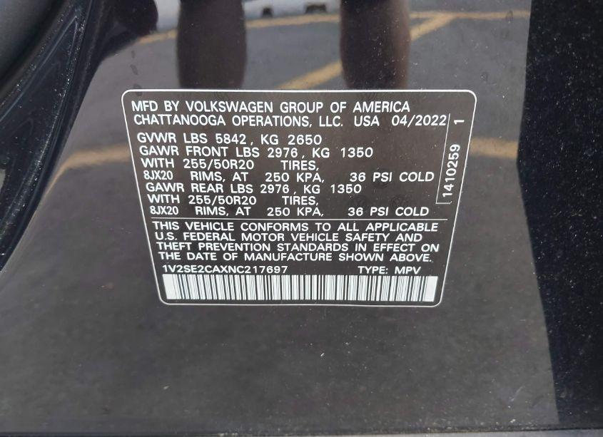 Photo 9 of 2022 Volkswagen Atlas CROSS SPORT 3.6L V6 SEL R-LINE (VIN 1V2SE2CAXNC217697)
