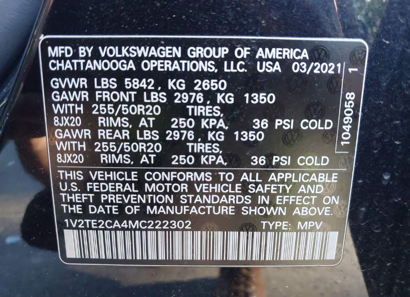 Photo 9 of 2021 Volkswagen Atlas CROSS SPORT 3.6L V6 SEL PREMIUM (VIN 1V2TE2CA4MC222302)