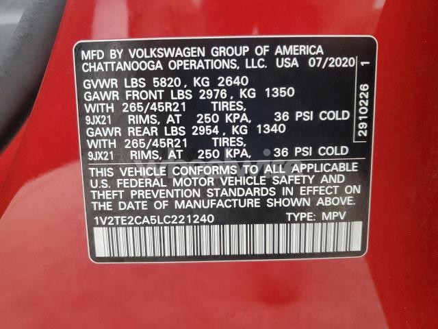 Photo 12 of 2020 VOLKSWAGEN ATLAS CROSS SPORT SEL PREMIUM R-LINE (VIN 1V2TE2CA5LC221240)