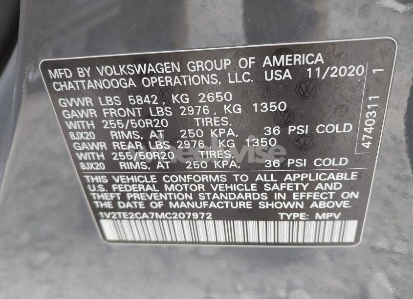 Photo 9 of 2021 Volkswagen Atlas CROSS SPORT 3.6L V6 SEL PREMIUM (VIN 1V2TE2CA7MC207972)