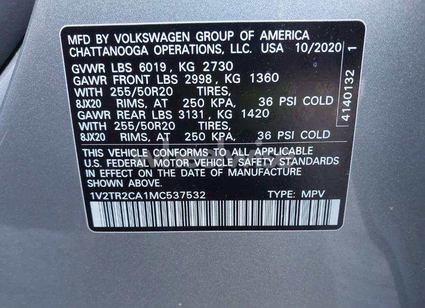 Photo 9 of 2021 Volkswagen Atlas 3.6L V6 SEL PREMIUM (VIN 1V2TR2CA1MC537532)