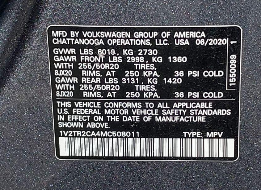 Photo 9 of 2021 Volkswagen Atlas 3.6L V6 SEL PREMIUM (VIN 1V2TR2CA4MC508011)