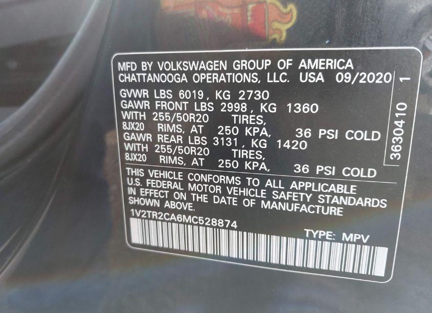 Photo 9 of 2021 Volkswagen Atlas 3.6L V6 SEL PREMIUM (VIN 1V2TR2CA6MC528874)