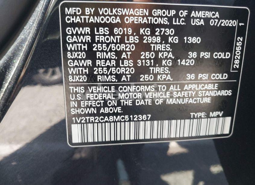 Photo 9 of 2021 Volkswagen Atlas 3.6L V6 SEL PREMIUM (VIN 1V2TR2CA8MC512367)
