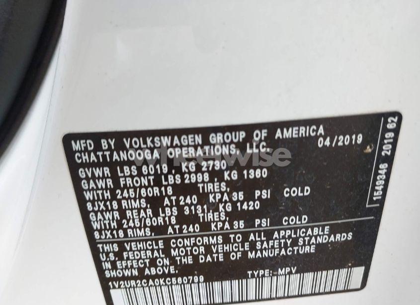 Photo 9 of 2019 Volkswagen Atlas 3.6L V6 SE W/TECHNOLOGY (VIN 1V2UR2CA0KC560799)