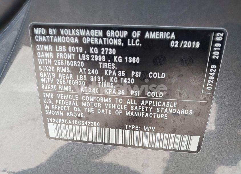 Photo 9 of 2019 Volkswagen Atlas 3.6L V6 SE W/TECHNOLOGY (VIN 1V2UR2CA1KC542280)