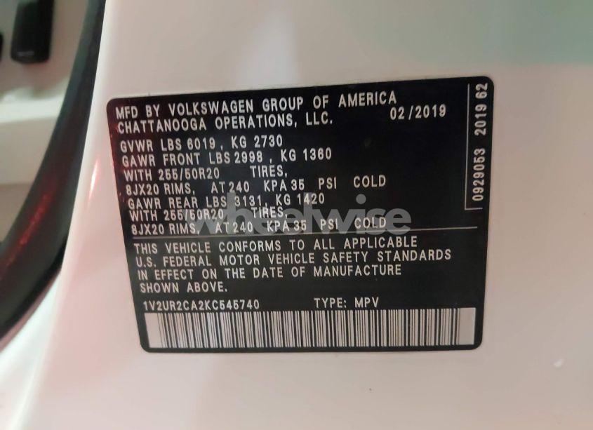 Photo 9 of 2019 Volkswagen Atlas 3.6L V6 SE W/TECHNOLOGY (VIN 1V2UR2CA2KC545740)