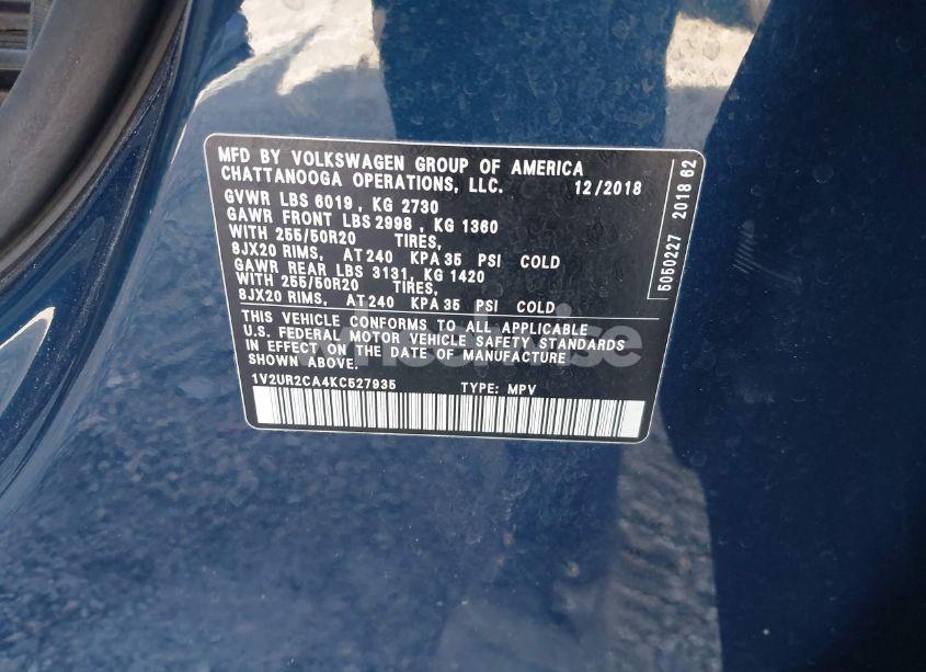 Photo 9 of 2019 Volkswagen Atlas 3.6L V6 SE W/TECHNOLOGY (VIN 1V2UR2CA4KC527935)