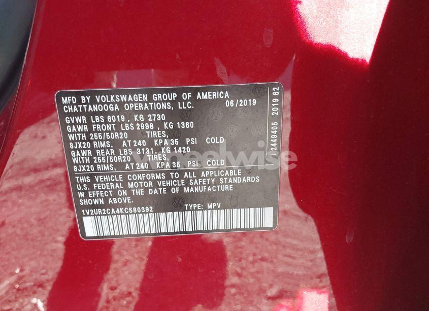 Photo 9 of 2019 Volkswagen Atlas 3.6L V6 SE W/TECHNOLOGY (VIN 1V2UR2CA4KC580392)