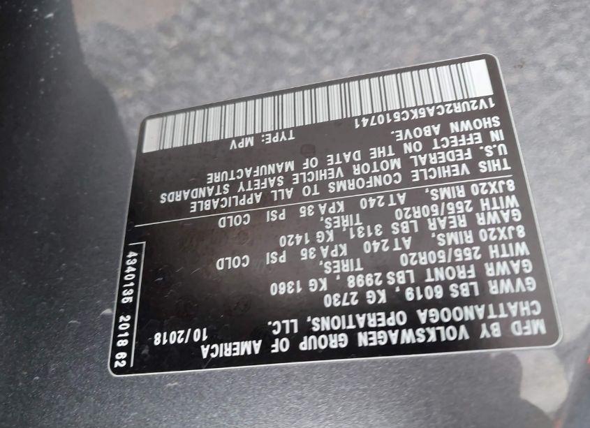 Photo 9 of 2019 Volkswagen Atlas 3.6L V6 SE W/TECHNOLOGY (VIN 1V2UR2CA5KC510741)