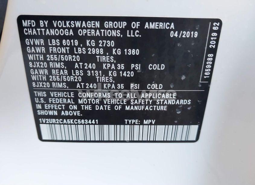 Photo 9 of 2019 Volkswagen Atlas 3.6L V6 SE W/TECHNOLOGY (VIN 1V2UR2CA5KC563441)