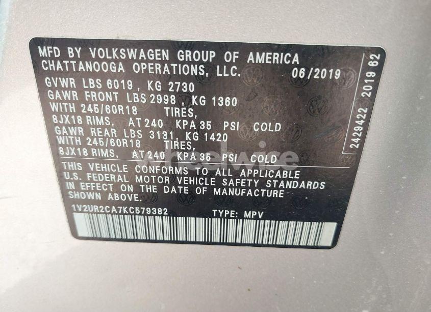Photo 9 of 2019 Volkswagen Atlas 3.6L V6 SE W/TECHNOLOGY (VIN 1V2UR2CA7KC579382)