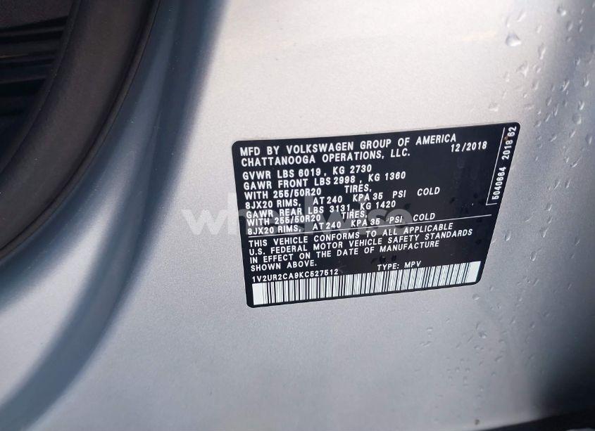 Photo 9 of 2019 Volkswagen Atlas 3.6L V6 SE W/TECHNOLOGY (VIN 1V2UR2CA9KC527512)