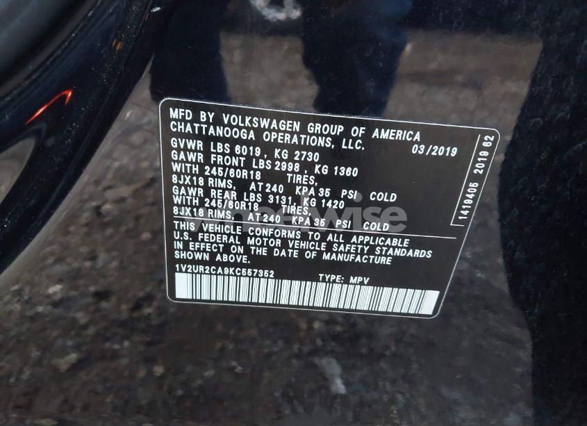 Photo 9 of 2019 Volkswagen Atlas 3.6L V6 SE W/TECHNOLOGY (VIN 1V2UR2CA9KC557352)
