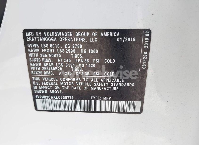 Photo 9 of 2019 Volkswagen Atlas 3.6L V6 SE W/TECHNOLOGY (VIN 1V2UR2CAXKC539779)