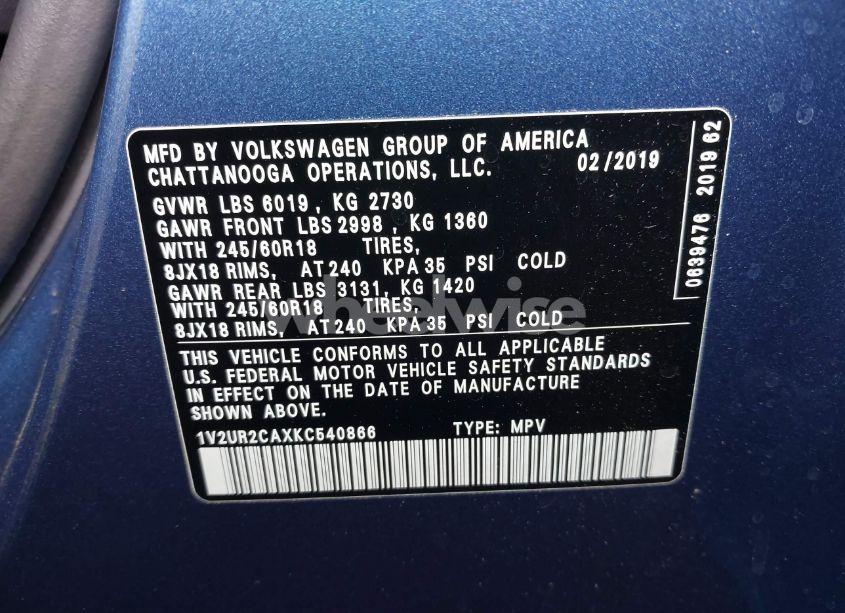 Photo 9 of 2019 Volkswagen Atlas 3.6L V6 SE W/TECHNOLOGY (VIN 1V2UR2CAXKC540866)