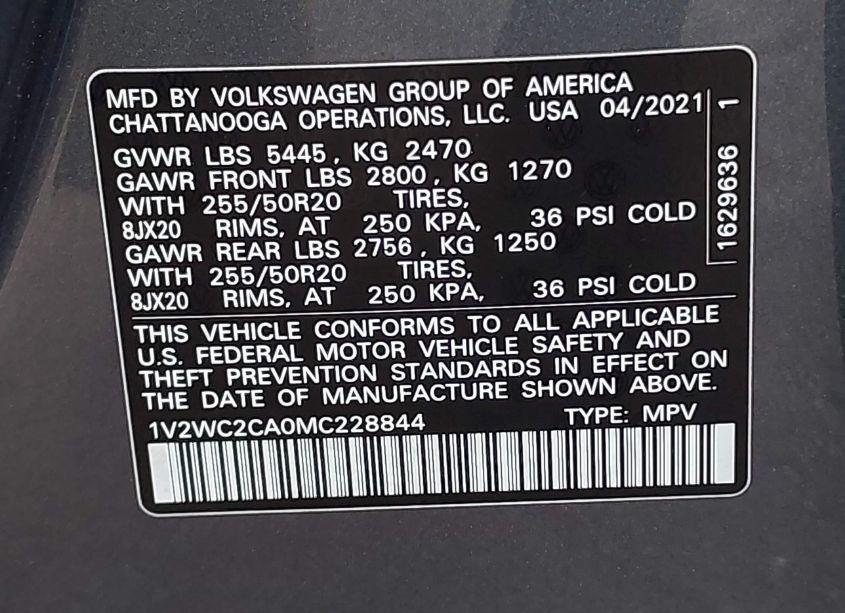 Photo 9 of 2021 Volkswagen Atlas CROSS SPORT 2.0T SE W/TECHNOLOGY (VIN 1V2WC2CA0MC228844)