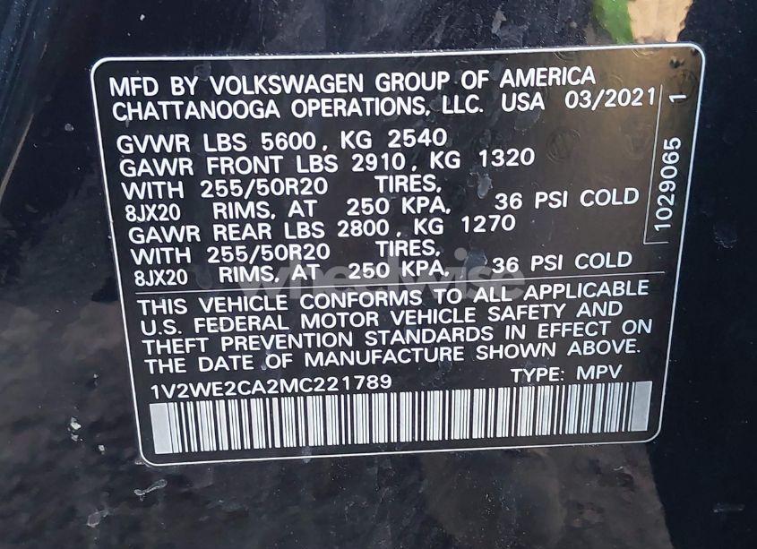 Photo 9 of 2021 Volkswagen Atlas CROSS SPORT 3.6L V6 SE W/TECHNOLOGY (VIN 1V2WE2CA2MC221789)