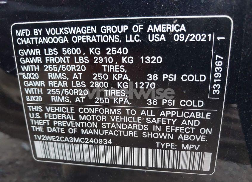 Photo 9 of 2021 Volkswagen Atlas CROSS SPORT 3.6L V6 SE W/TECHNOLOGY (VIN 1V2WE2CA3MC240934)