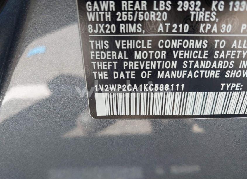 Photo 9 of 2019 Volkswagen Atlas 2.0T SE W/TECHNOLOGY (VIN 1V2WP2CA1KC588111)