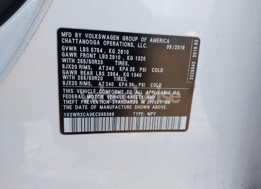 Photo 9 of 2019 Volkswagen Atlas 3.6L V6 SE W/TECHNOLOGY (VIN 1V2WR2CA0KC595366)