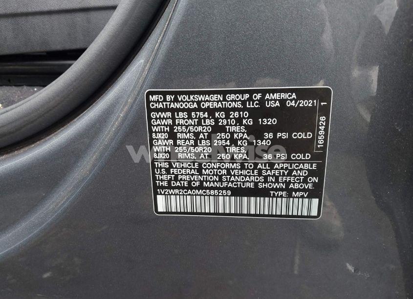 Photo 9 of 2021 Volkswagen Atlas 3.6L V6 SE W/TECHNOLOGY (VIN 1V2WR2CA0MC585259)