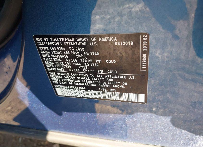 Photo 9 of 2019 Volkswagen Atlas 3.6L V6 SE W/TECHNOLOGY (VIN 1V2WR2CA1KC557368)
