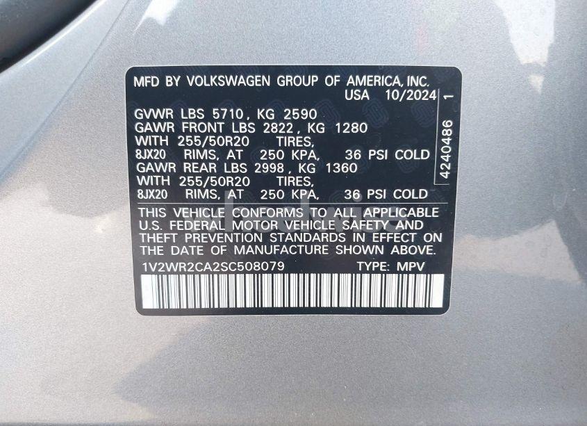Photo 9 of 2025 Volkswagen Atlas 2.0T SE W/TECHNOLOGY (VIN 1V2WR2CA2SC508079)