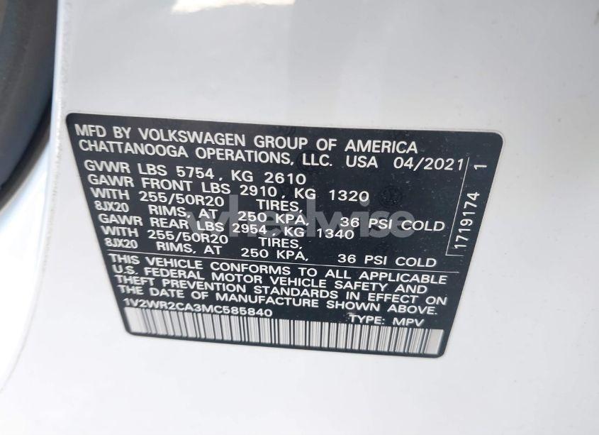 Photo 9 of 2021 Volkswagen Atlas 3.6L V6 SE W/TECHNOLOGY (VIN 1V2WR2CA3MC585840)