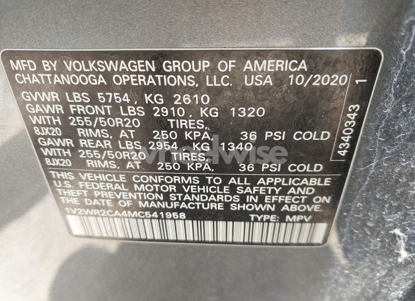 Photo 9 of 2021 Volkswagen Atlas 3.6L V6 SE W/TECHNOLOGY (VIN 1V2WR2CA4MC541958)