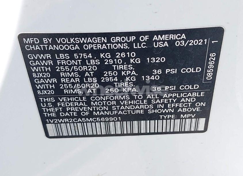 Photo 9 of 2021 Volkswagen Atlas 3.6L V6 SE W/TECHNOLOGY (VIN 1V2WR2CA5MC569901)