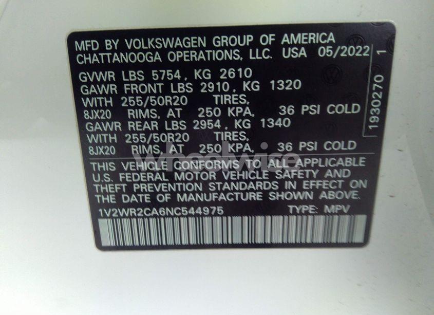Photo 9 of 2022 Volkswagen Atlas 3.6L V6 SE W/TECHNOLOGY (VIN 1V2WR2CA6NC544975)
