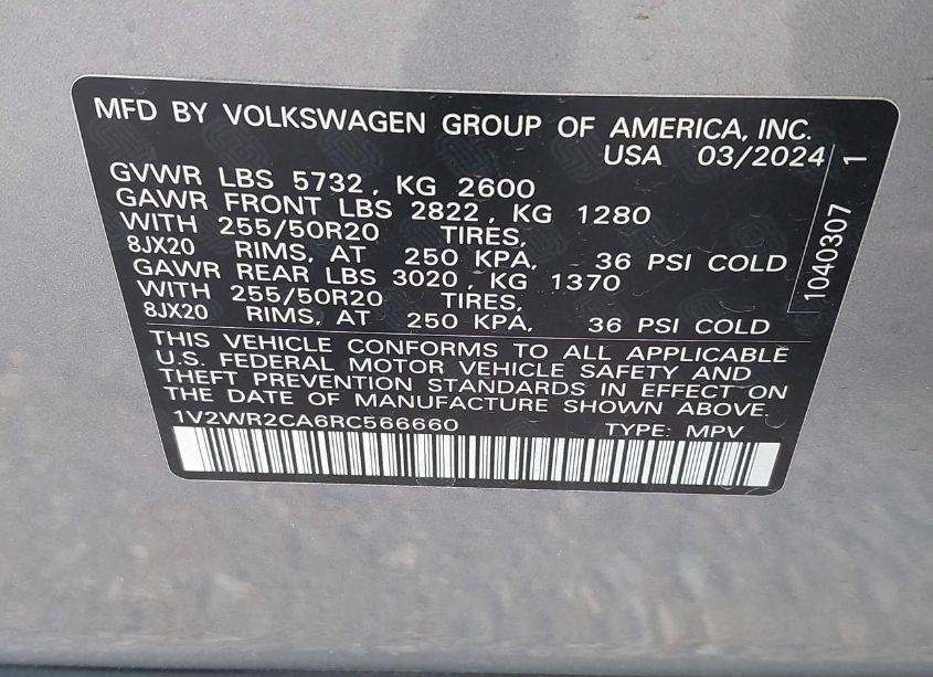 Photo 9 of 2024 Volkswagen Atlas 2.0T SE W/TECHNOLOGY (VIN 1V2WR2CA6RC566660)