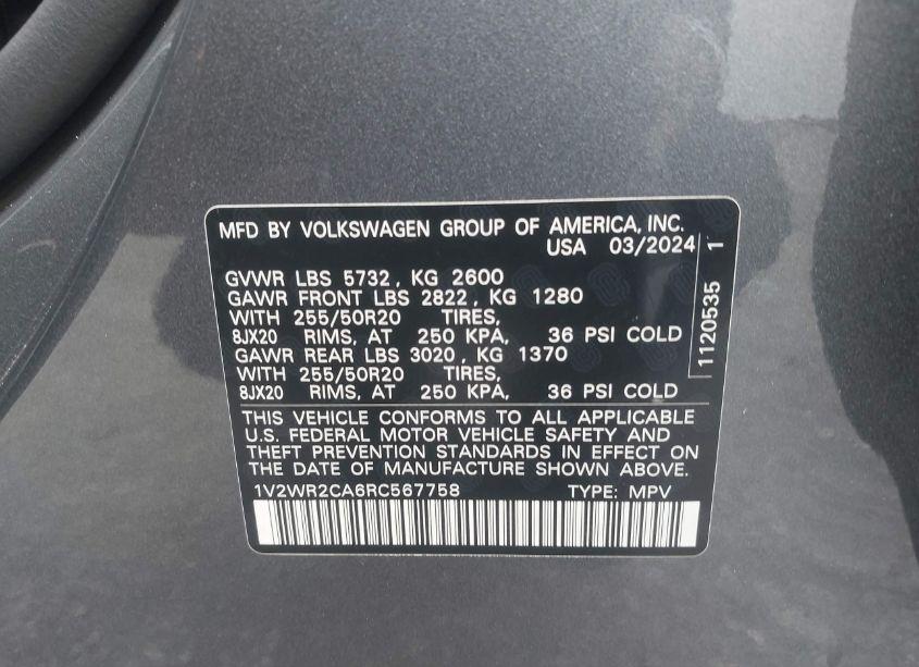 Photo 9 of 2024 Volkswagen Atlas 2.0T SE W/TECHNOLOGY (VIN 1V2WR2CA6RC567758)