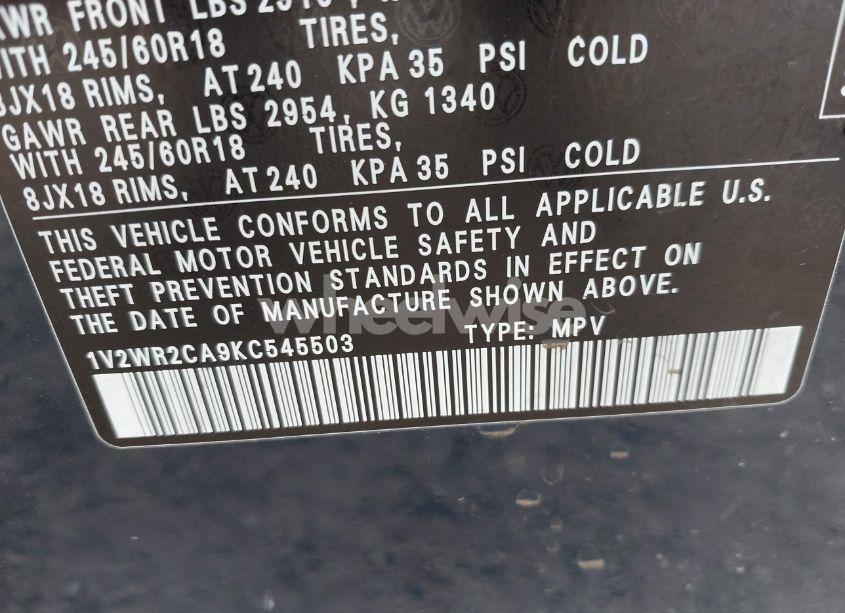 Photo 9 of 2019 Volkswagen Atlas 3.6L V6 SE W/TECHNOLOGY (VIN 1V2WR2CA9KC545503)